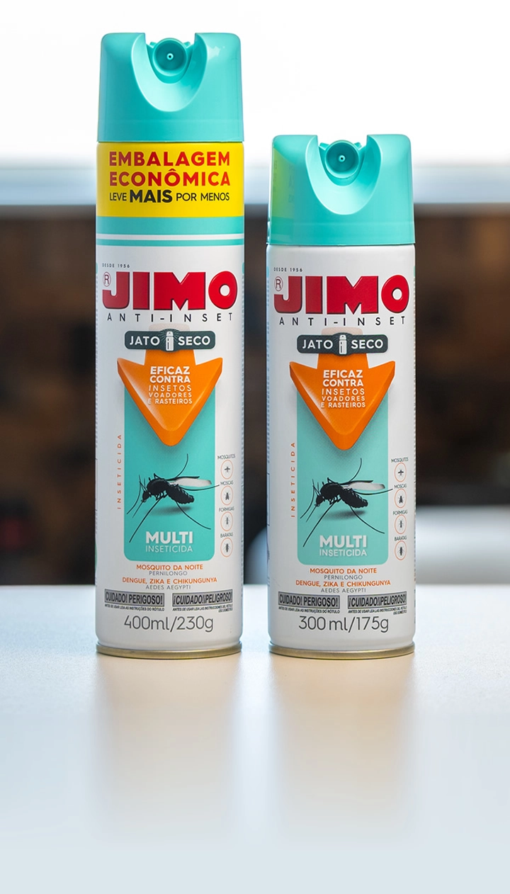 O JIMO Jato Seco é um multi-inseticida eficaz contra moscas, mosquitos, baratas e formigas domésticas, incluindo as formigas fantasma (tapinoma melanochepalum). sua fórmula avançada com moléculas de última geração combate o mosquito da dengue, zika e chikungunya, além dos pernilongos.