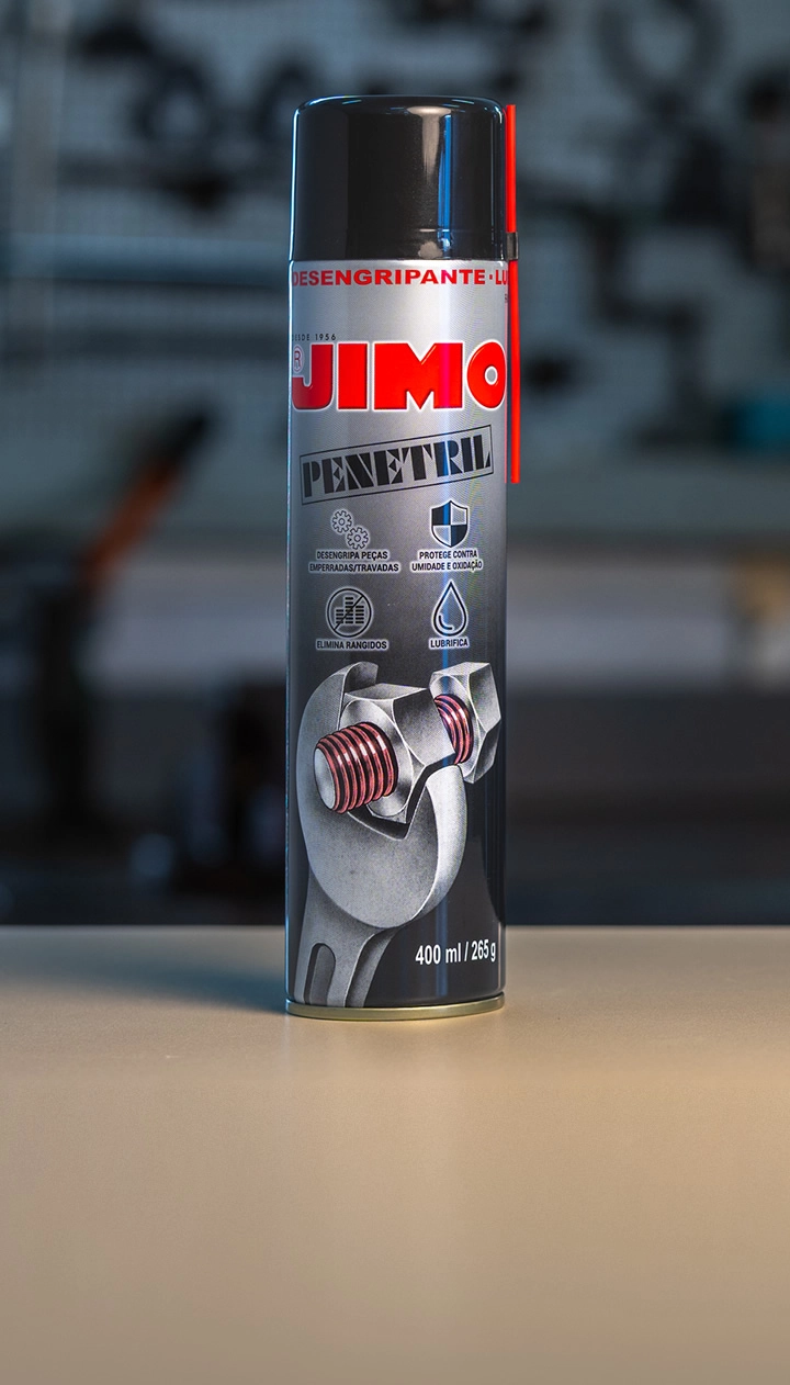 JIMO Penetril é um lubrificante multifuncional, ideal para uso automotivo, esportivo, industrial e doméstico. sua fórmula garante a lubrificação eficaz de motores, peças metálicas, carretilhas, portas de garagens, e muito mais.