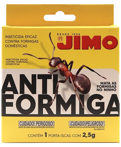 JIMO Antiformiga é um inseticida inovador em formato de iscas granuladas, eficaz contra formigas domésticas, incluindo as difíceis “formigas fantasma”. as formigas operárias carregam as iscas para dentro do ninho, eliminando toda a colônia, incluindo a rainha, em poucos dias.