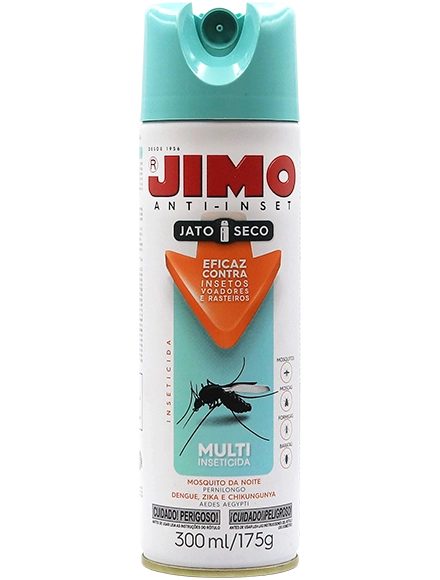O JIMO Jato Seco é um multi-inseticida eficaz contra moscas, mosquitos, baratas e formigas domésticas, incluindo as formigas fantasma (tapinoma melanochepalum). sua fórmula avançada com moléculas de última geração combate o mosquito da dengue, zika e chikungunya, além dos pernilongos.