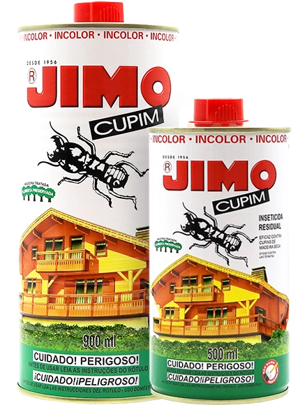 JIMO Cupim é um inseticida pronto para uso, eficaz contra cupins e brocas. indicado para tratamento preventivo ou curativo da madeira seca, ele penetra profundamente nos veios, garantindo alta proteção. disponível nas versões incolor e marrom escuro.