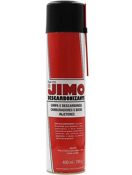 JIMO Descarbonizante Aerossol. Desenvolvido para desobstruir e limpar carburadores e bicos injetores, removendo rapidamente todos os elementos que obstruem canais, gargulantes e válvulas no sistema de injeção de combustível. ideal para restaurar o desempenho do motor e garantir um funcionamento suave e eficiente.