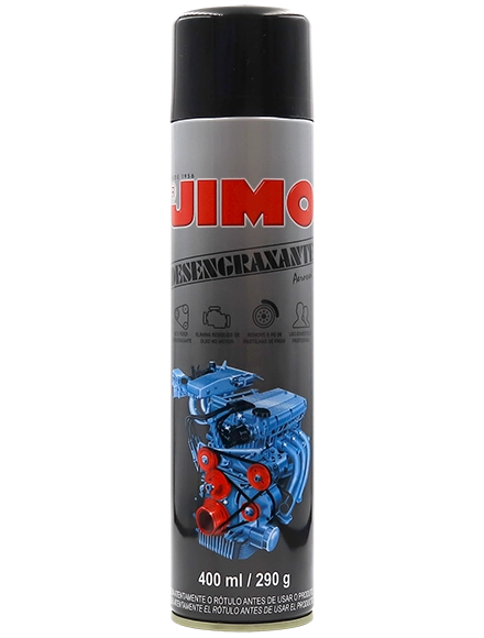 O JIMO Desengraxante Aerossol remove graxa, sujeira, fuligem e óleo das superfícies de motores, motos, bicicletas, pisos, macacões, etc. contém agentes ativos que proporcionam uma limpeza profunda, penetrando em lugares de difícil acesso e removendo depósitos de sujeira.