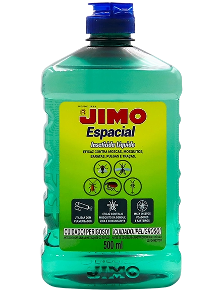 JIMO Espacial é um inseticida eficaz contra insetos voadores e rasteiros. para o uso em ambientes fechados com infestação.