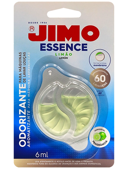 JIMO Essence para máquinas de lavar louças é a solução para eliminar odores e deixar uma fragrância agradável em sua máquina. fórmula inovadora com duração de até 60 lavagens. fácil de usar ele não deixa cheiro nas louças.