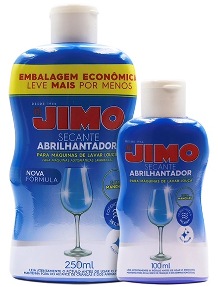 JIMO Secante Abrilhantador melhora a secagem das louças na máquina, evitando manchas e proporcionando um brilho intenso. ideal para manter suas louças com aparência impecável após a lavagem.