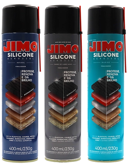 JIMO Silicone Aerossol é um produto versátil que protege, lubrifica e desmolda. destaca a cor e melhora a aparência de várias superfícies. disponível nas versões natural, marine e cheiro de carro novo.