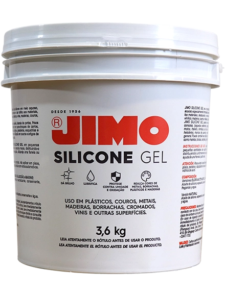 JIMO Silicone Gel. Um produto que protege, conserva e revitaliza borrachas, plásticos, vinis, madeiras e outras superfícies. com sua aplicação simples, renova a cor e garante brilho duradouro, seja em painéis, pneus ou até mesmo móveis e esquadrias. disponível em diversas versões e apresentações.