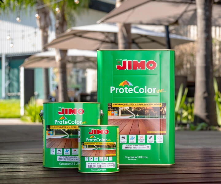 Produto JIMO ProteColor para proteção e acabamento de madeira